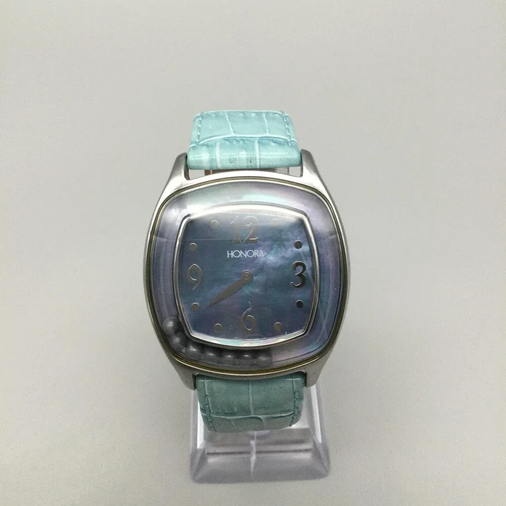Honora Womens Watch 36mm Blue MOP Dial Floating Pearls Leather New Battery